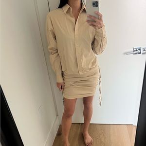 Lioness - Tan/Beige Ruched Shirt Dress - Size XS
